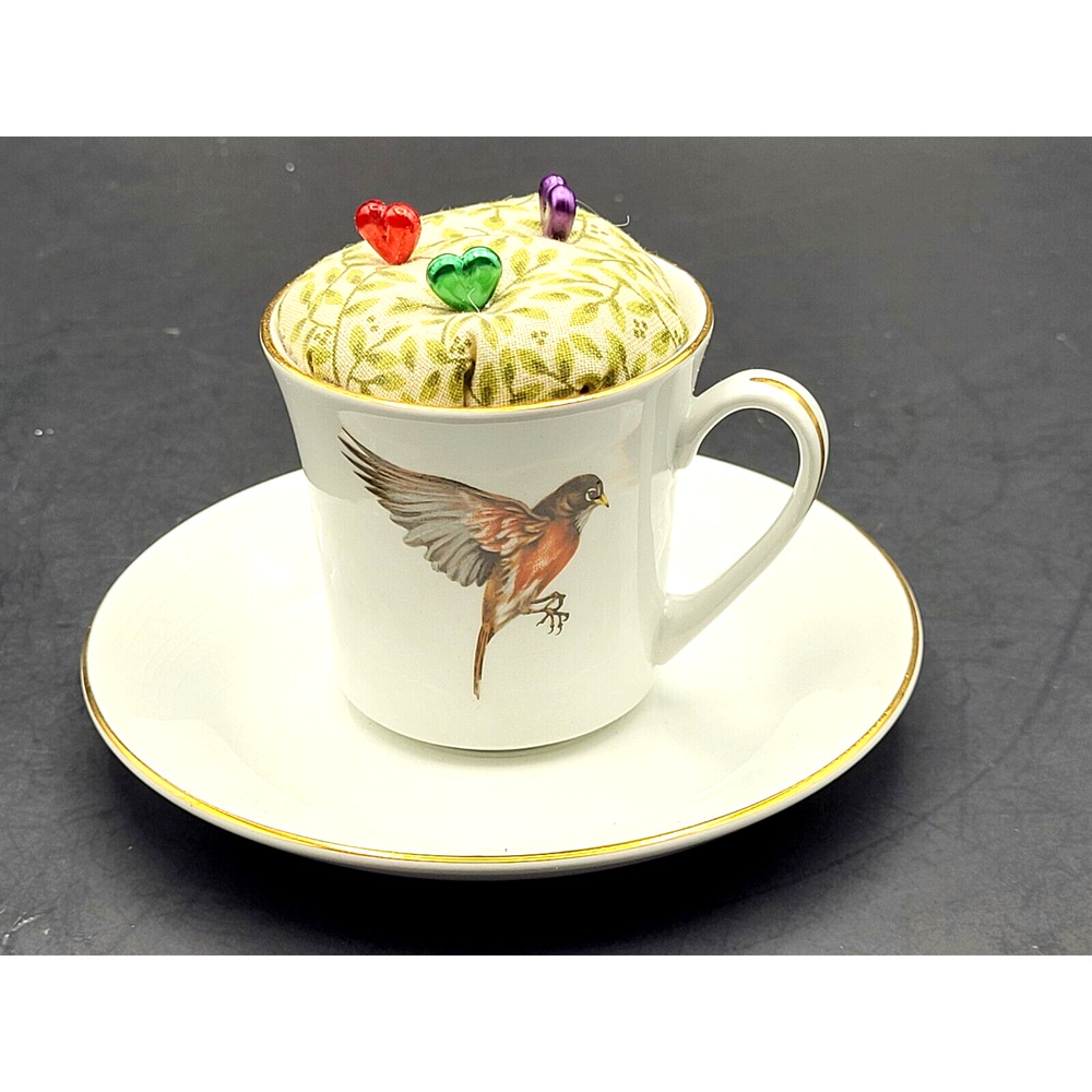 Pontesa Ironstone Demitasse Bird Cup Made into Pin Cushion 5x3.5" YK